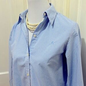 Lauren Ralph Lauren Women's Med Blue Gingham Button Down Top EUC